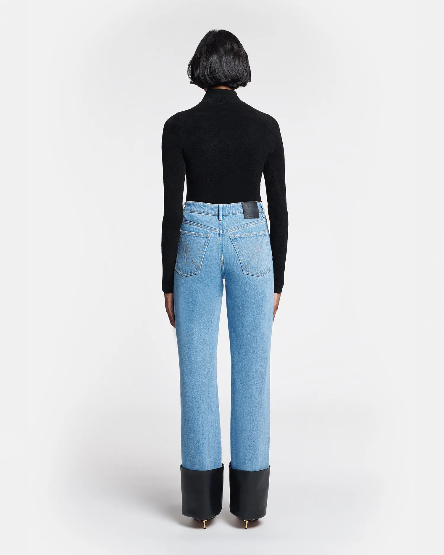 Raynee - Leather-Trimmed Straight-Leg Jeans - Mid Blue sold by Nanushka product image thumbnail 2