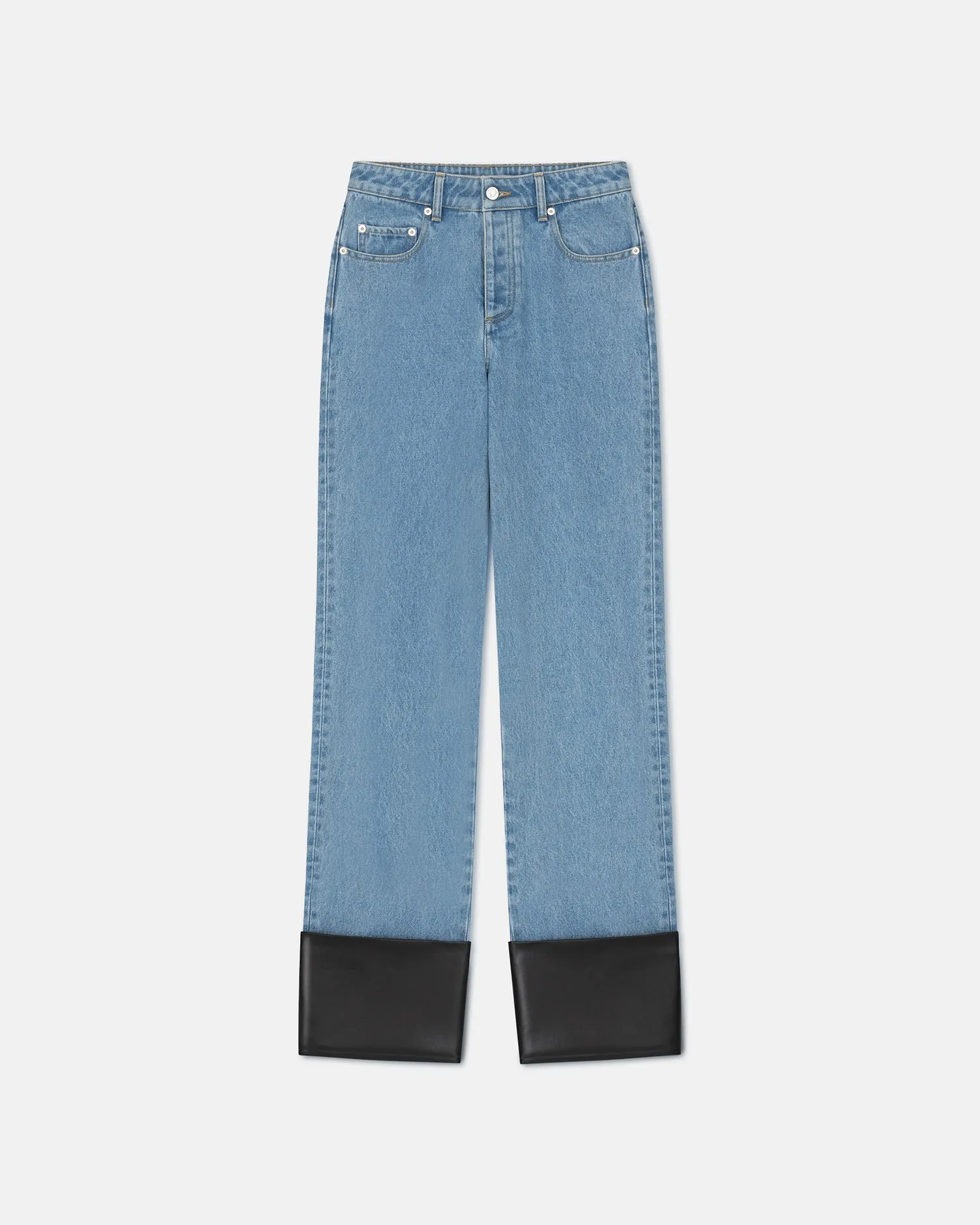 Raynee - Leather-Trimmed Straight-Leg Jeans - Mid Blue sold by Nanushka product image thumbnail 5