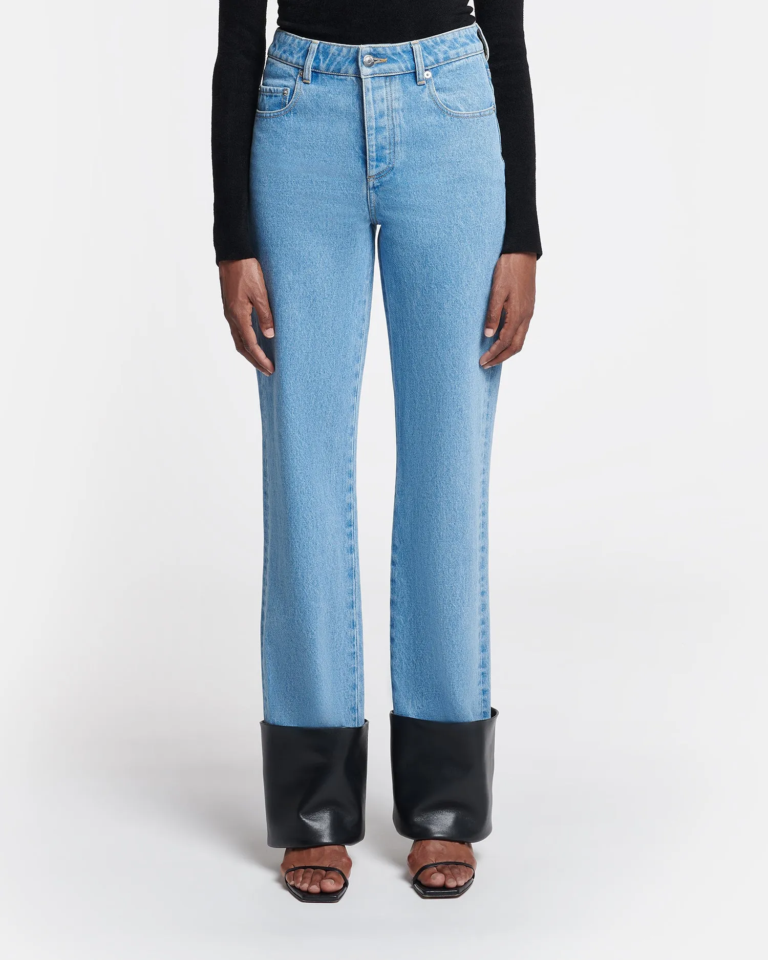 Raynee - Leather-Trimmed Straight-Leg Jeans - Mid Blue sold by Nanushka product image thumbnail 3
