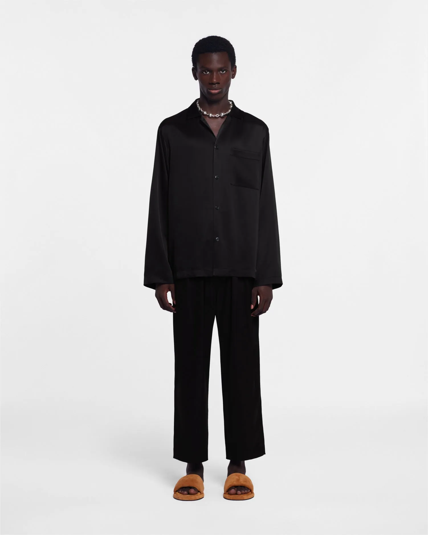 Jelmer - Long-Sleeve Slip-Satin Shirt - Black sold by Nanushka product image thumbnail 2