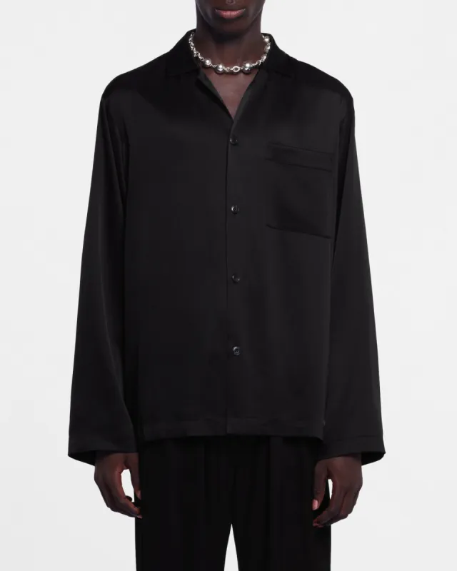 Jelmer - Long-Sleeve Slip-Satin Shirt - Black sold by Nanushka