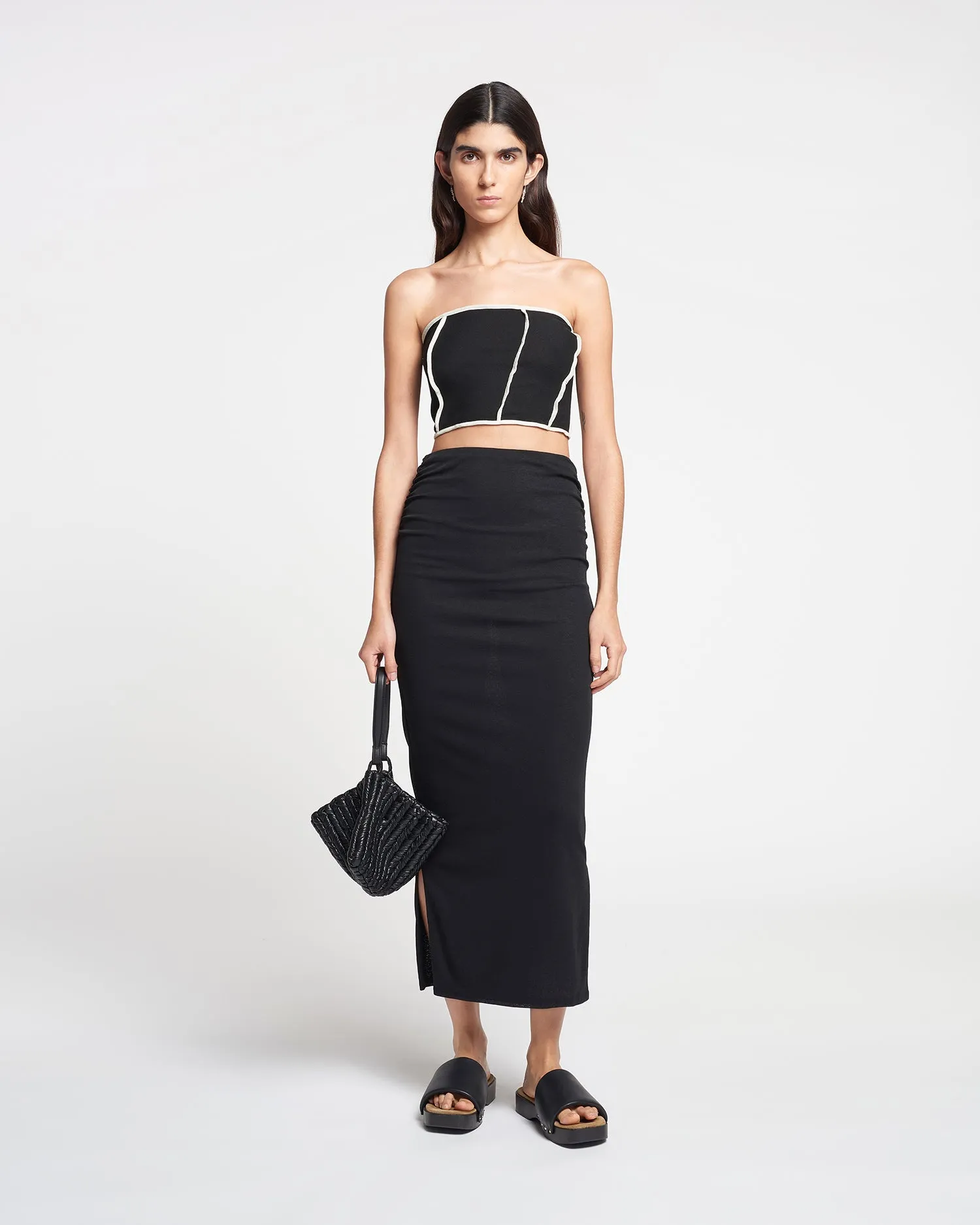 Norine - Ruched Mesh-Jersey Midi Skirt - Black sold by Nanushka