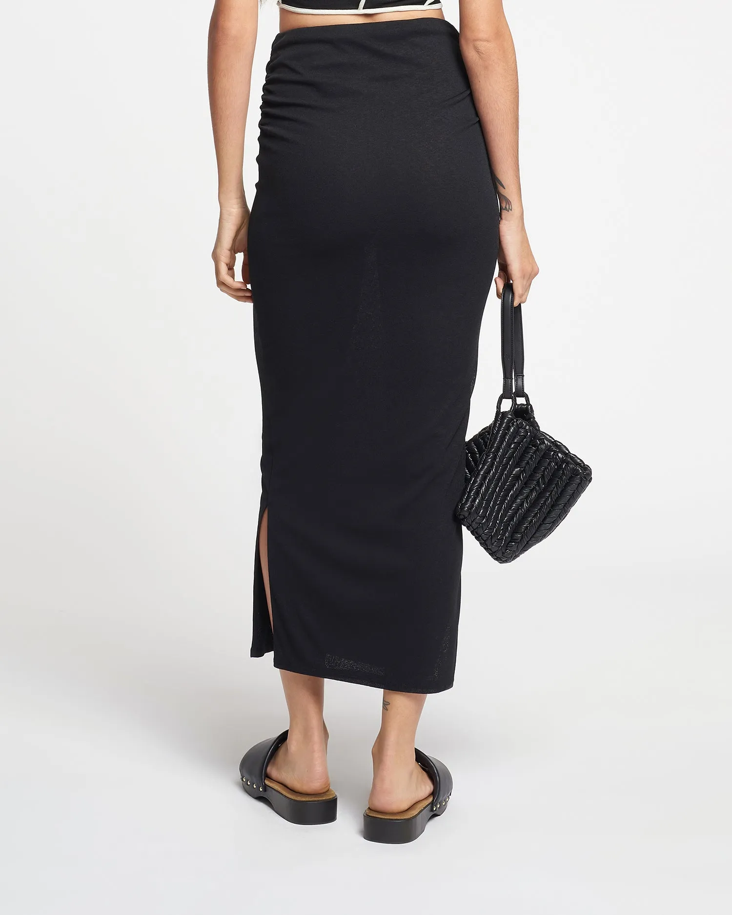 Norine - Ruched Mesh-Jersey Midi Skirt - Black sold by Nanushka product image thumbnail 4