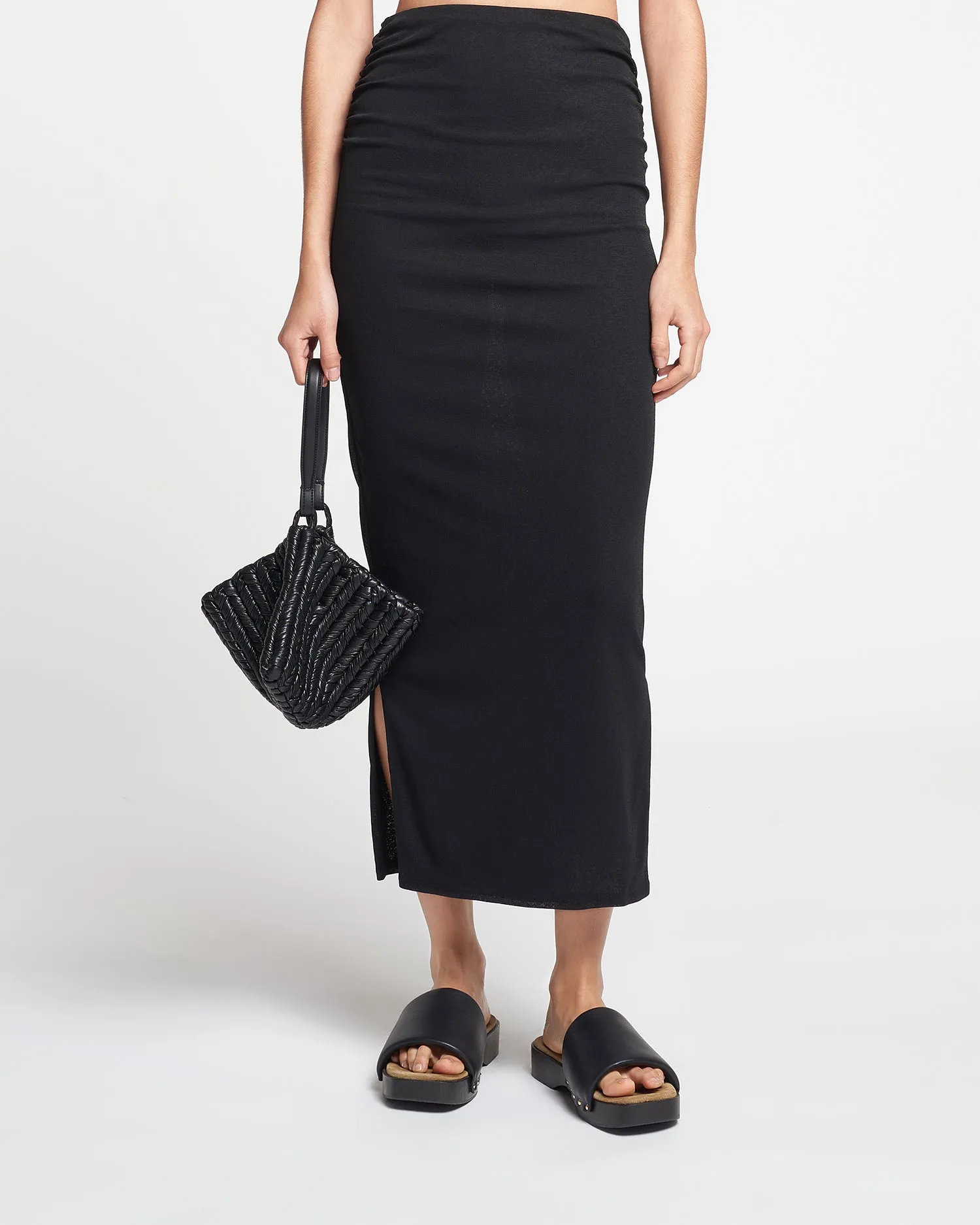 Norine - Ruched Mesh-Jersey Midi Skirt - Black sold by Nanushka product image thumbnail 3