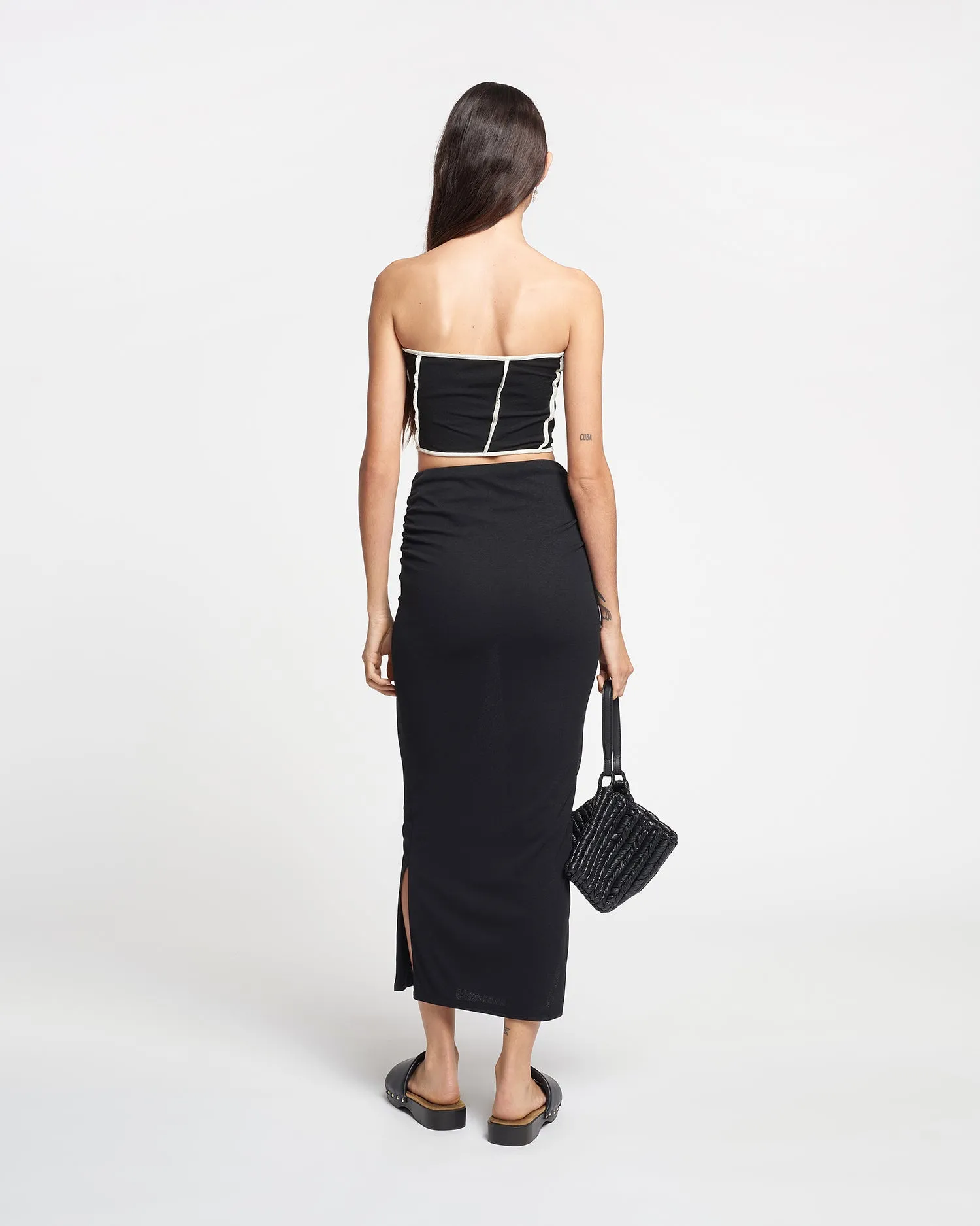 Norine - Ruched Mesh-Jersey Midi Skirt - Black sold by Nanushka product image thumbnail 2