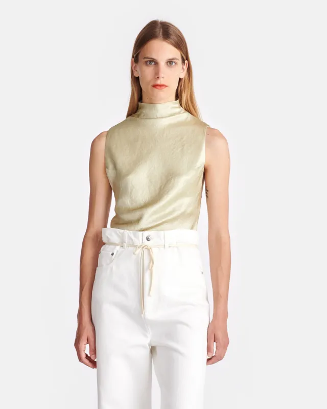 Colson - Crinkled-Satin Turtleneck Top - Green Tea sold by Nanushka