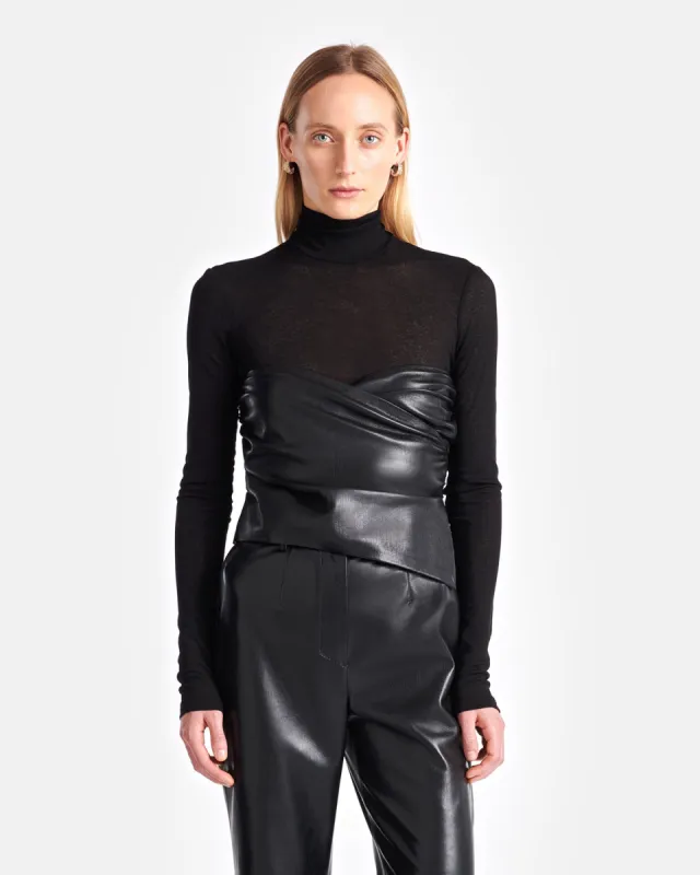 Kynlee - Mesh Jersey And Okobor™ Alt-Leather Top - Black sold by Nanushka