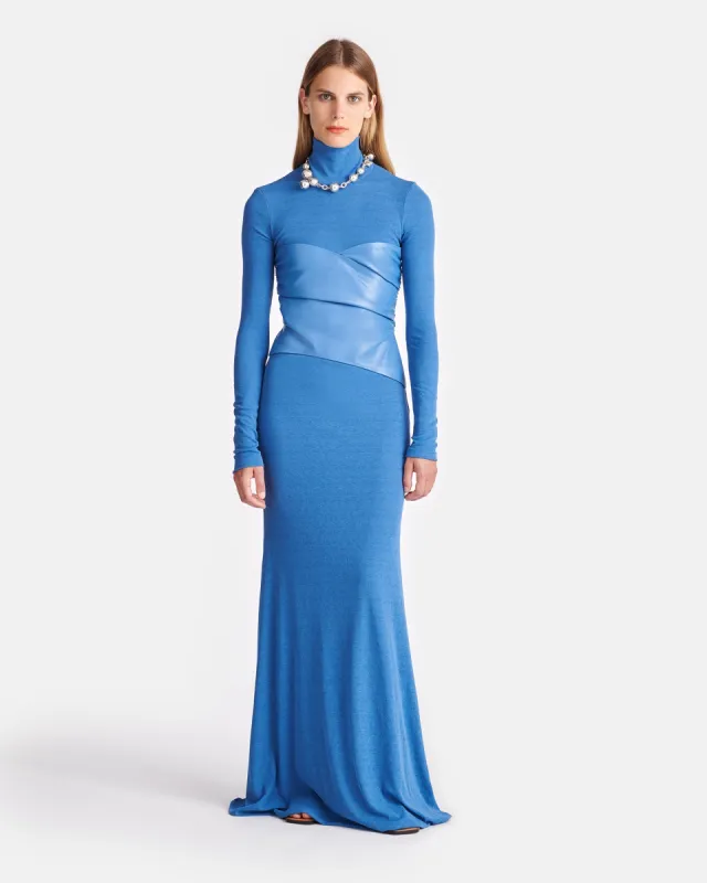 Amabel - Mesh Jersey And Okobor™ Alt-Leather Maxi Dress - Blue sold by Nanushka