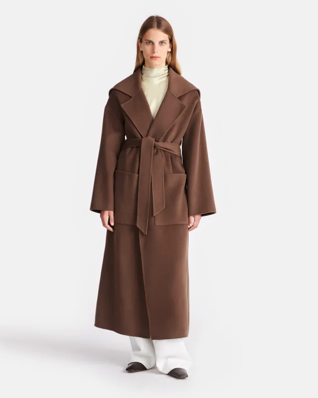Ruta - Double Wool And Silk Blend Coat - Chocolate Chip sold by Nanushka