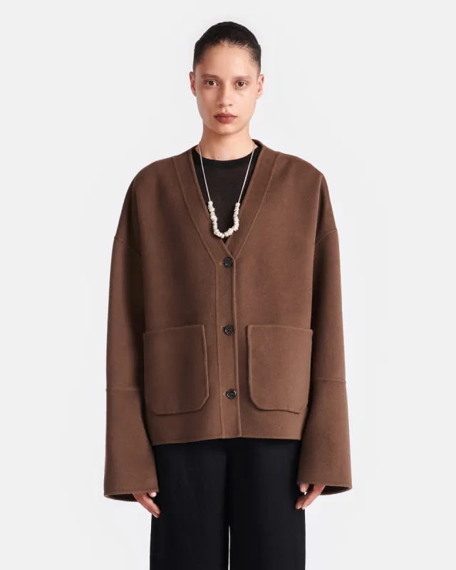 Dodie - Double Wool And Silk Blend Jacket - Chocolate Chip sold by Nanushka