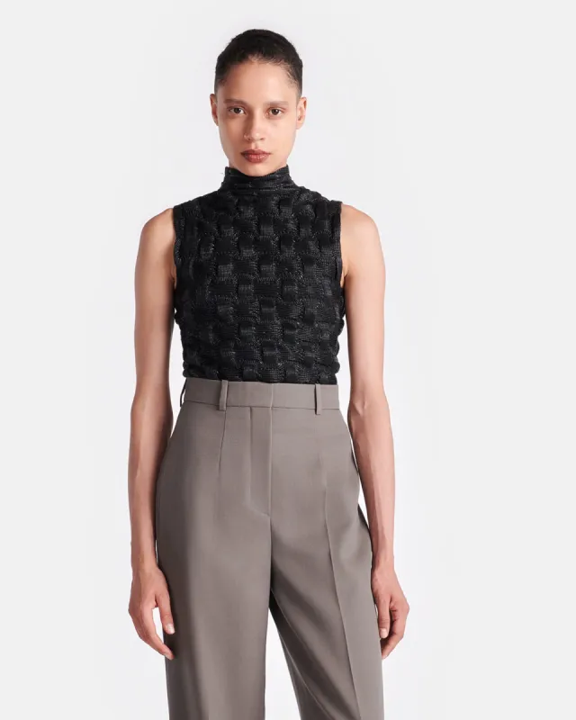 Harriet - Seersucker Okobor™ Alt-Leather Top - Black sold by Nanushka