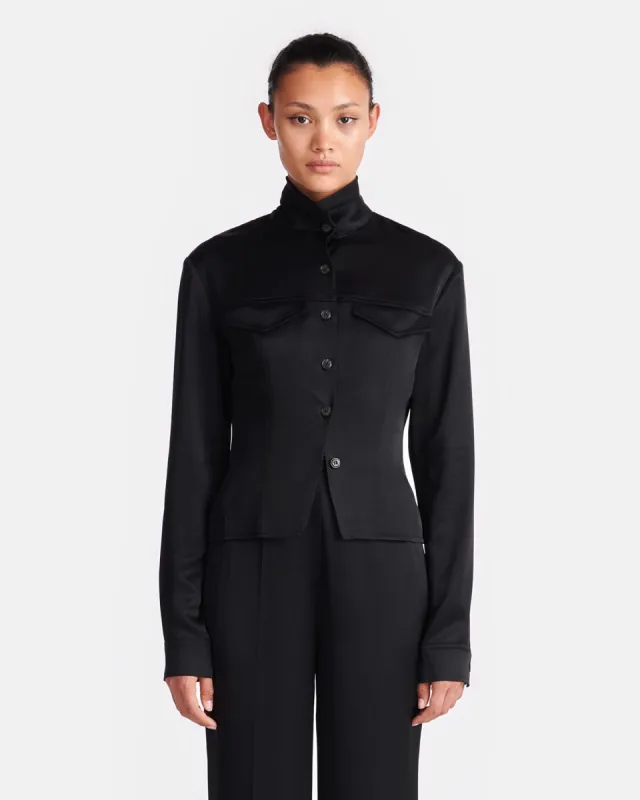 Gitta - Slip Satin Shirt - Black sold by Nanushka