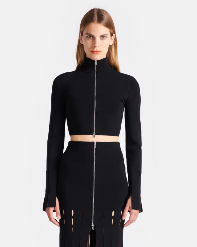 Izan - Fringed Zip-Up Cardigan - Black sold by Nanushka