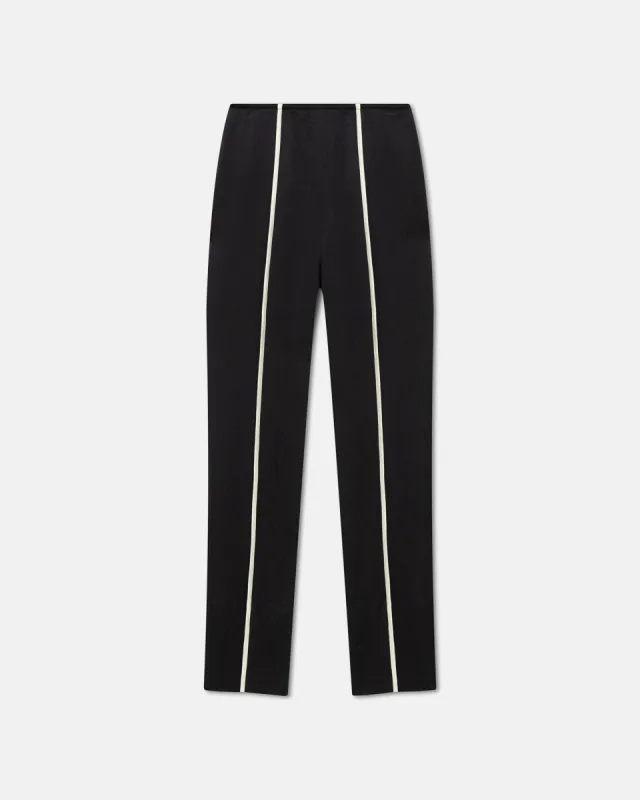 Ratana - Crinkled-Satin Slim-Leg Pants - Black/Ecru sold by Nanushka