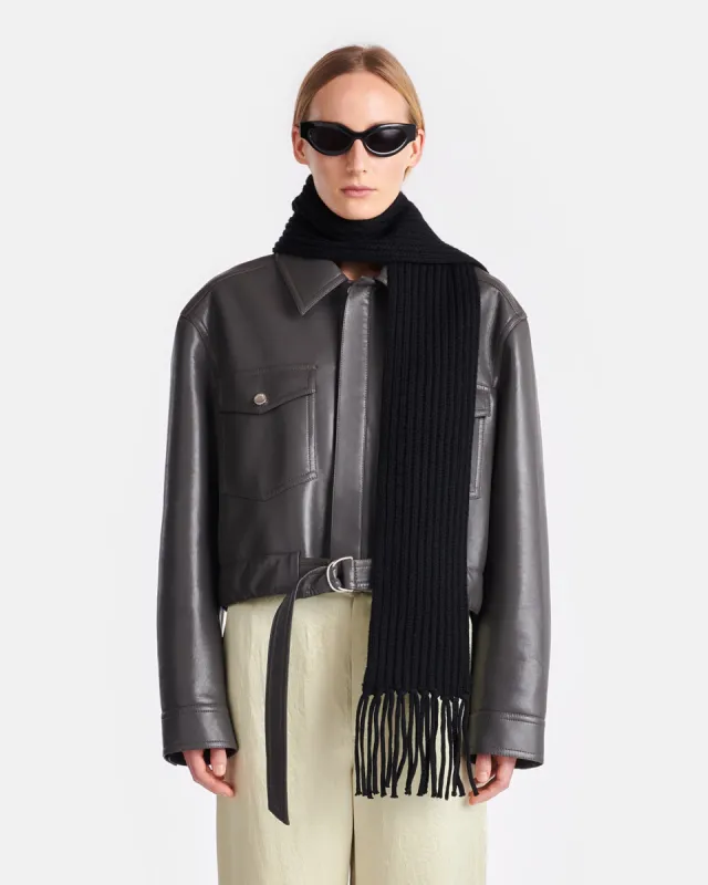 Zaria - Cropped Regenerated Leather Jacket - Midnight Green sold by Nanushka