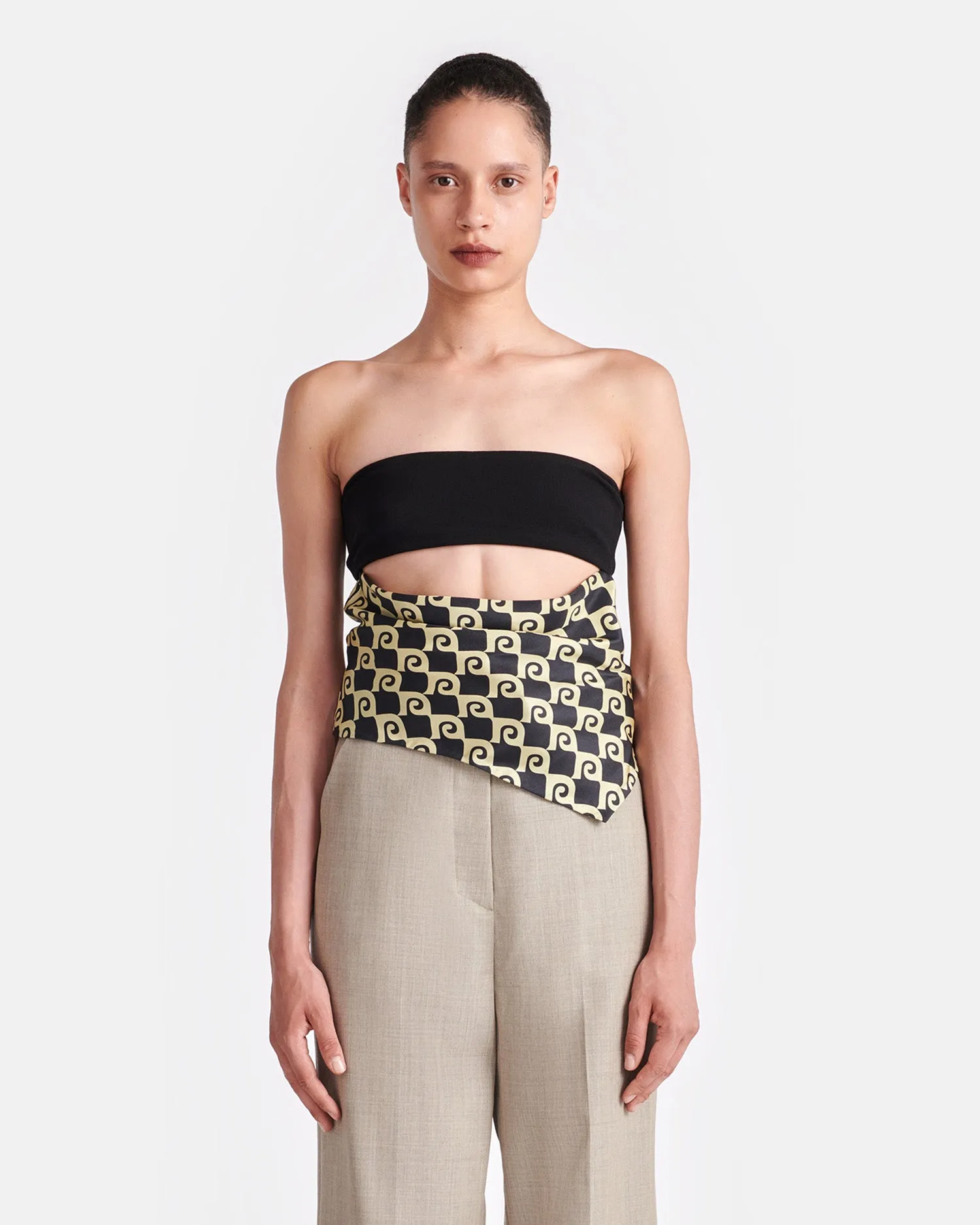 Jacinda - Printed Silk And Mesh-Jersey Bandeau Top - Diamond Check sold by Nanushka