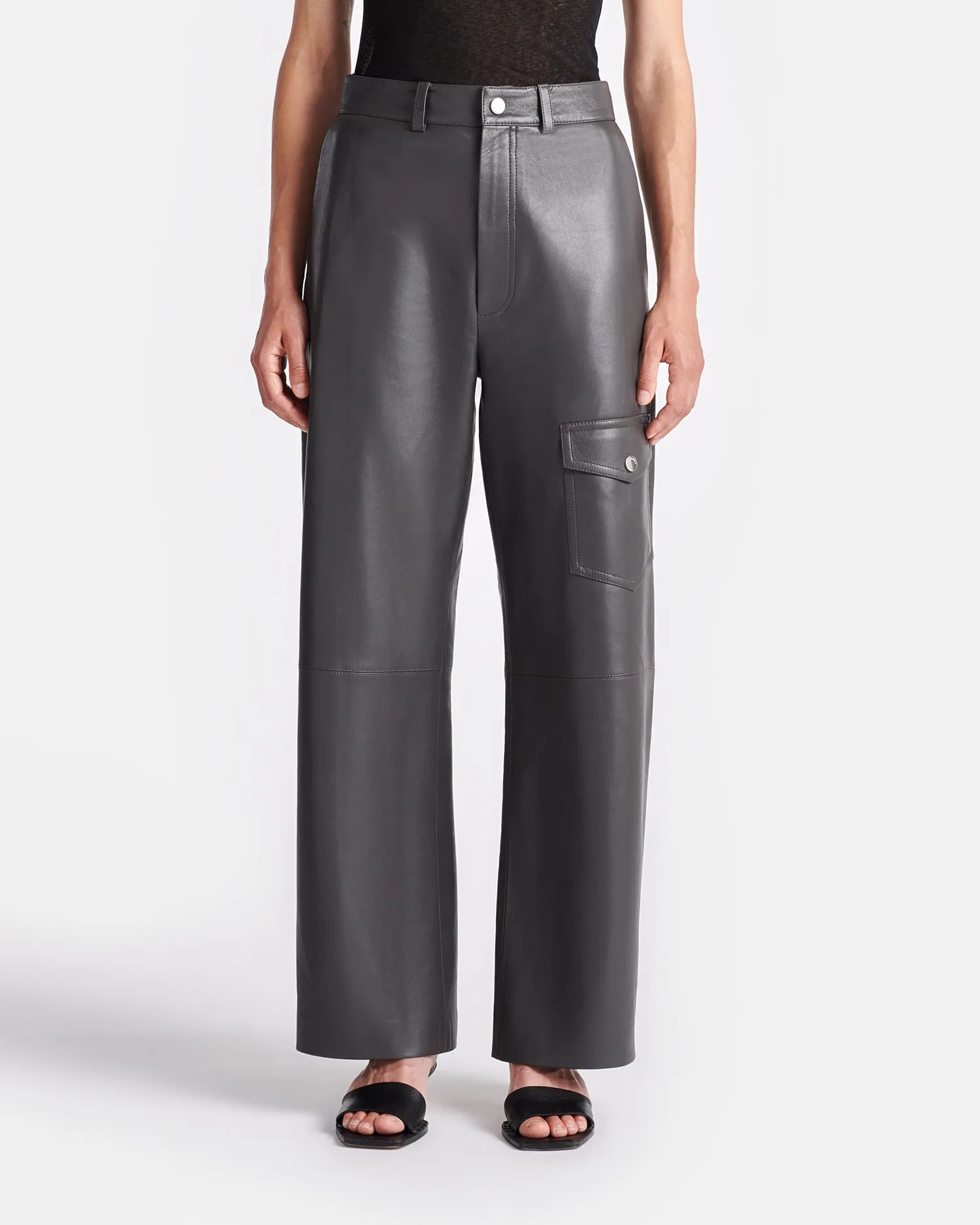 Abrah - Regenerated Leather Barrel-Leg Pants - Midnight Green sold by Nanushka product image thumbnail 3