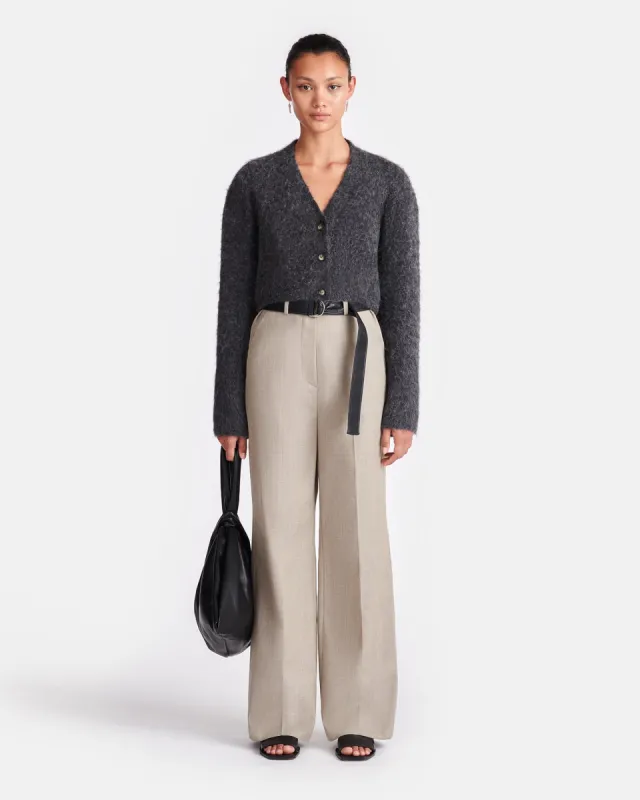 Ulani - Leather And Twill Suiting Wide-Leg Pants - Taupe/Black sold by Nanushka
