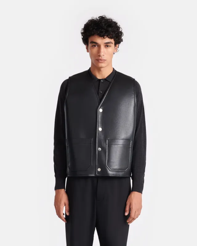 Leevi - Reversible Bonded Shearling Vest - Cornstalk/Black sold by Nanushka