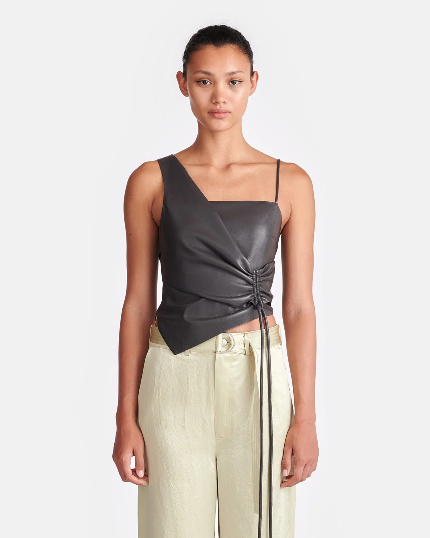 Chudel - Asymmetric Okobor™ Alt-Leather Top - Midnight Green sold by Nanushka