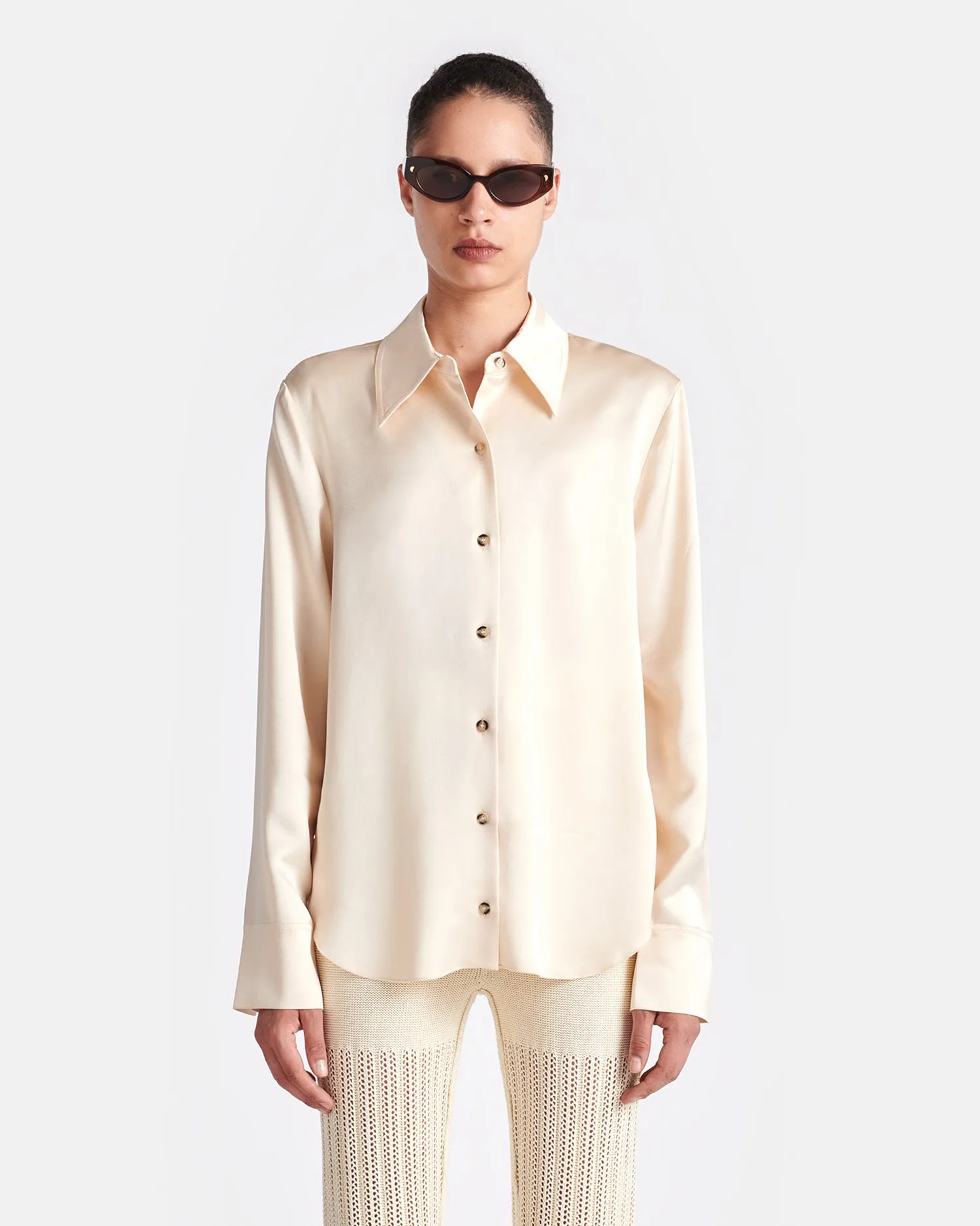 Naum - Slip Satin Shirt - Creme sold by Nanushka