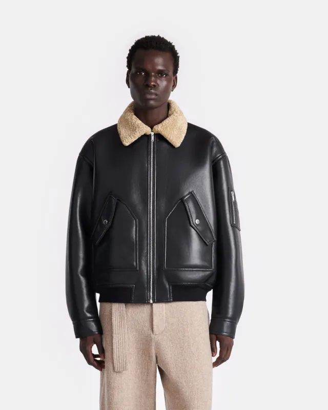 Lude - Bonded Shearling Flight Jacket - Cornstalk/Black sold by Nanushka