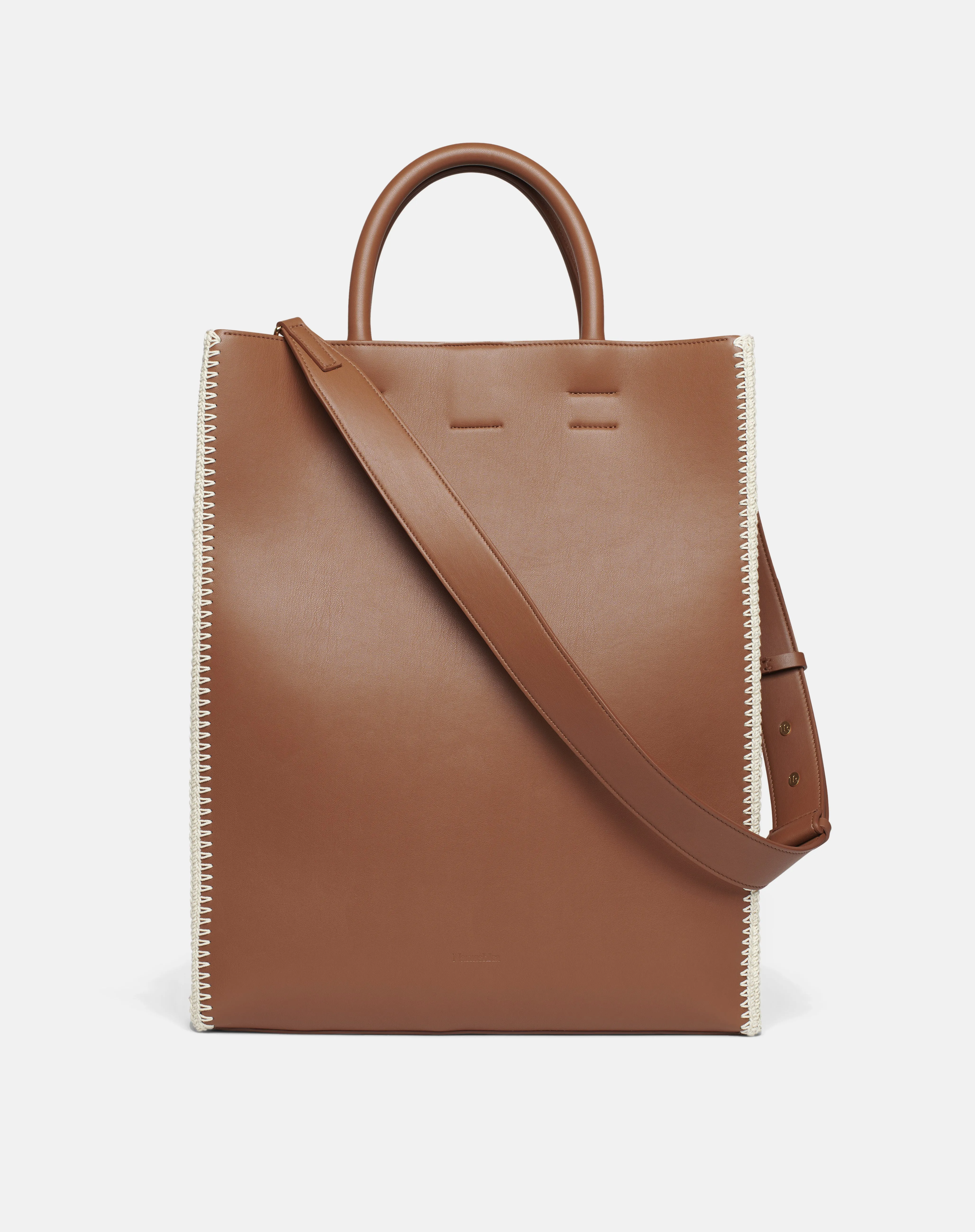 The Compass Tote - Crochet Tote Bag - Tan/Crème sold by Nanushka