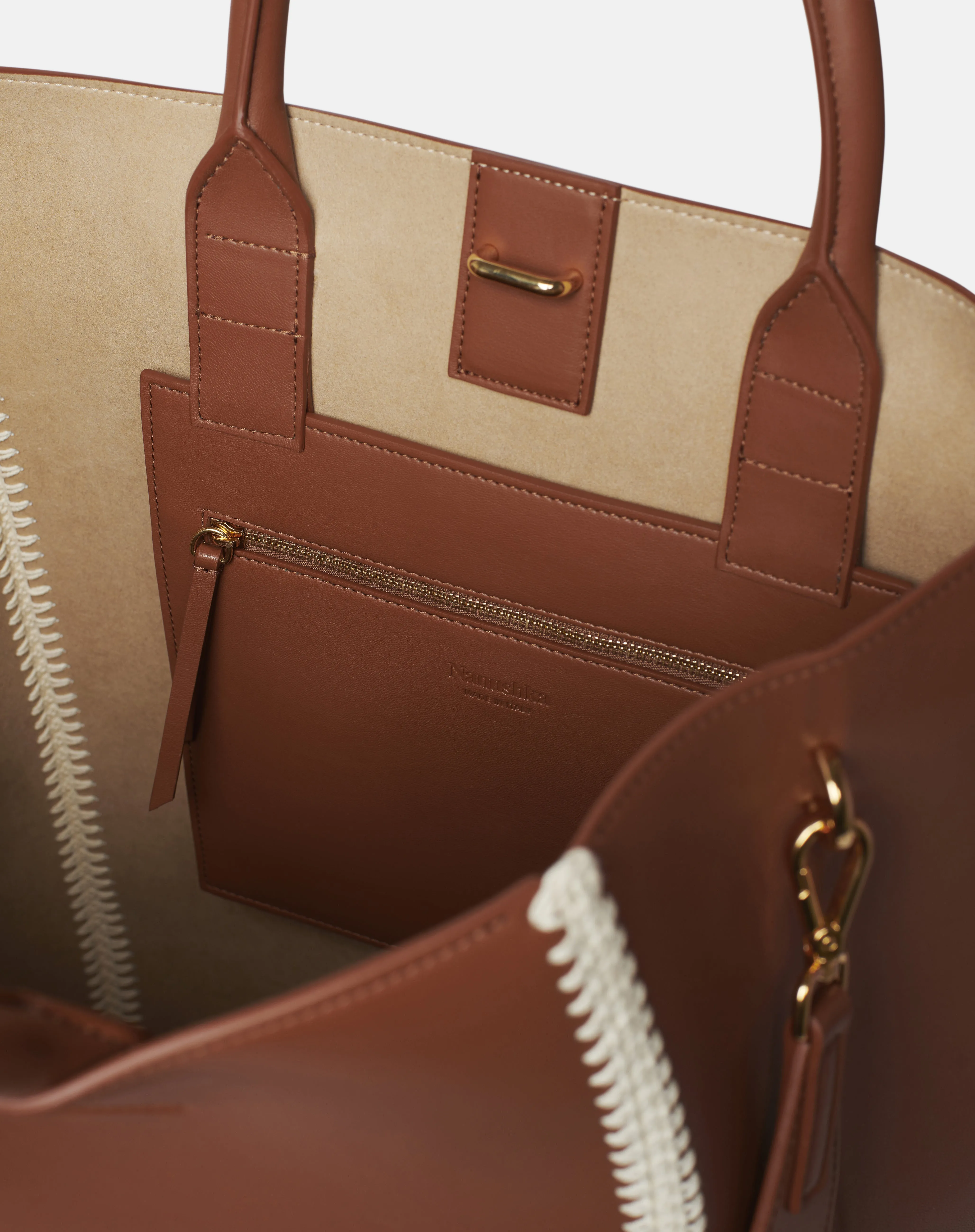 The Compass Tote - Crochet Tote Bag - Tan/Crème sold by Nanushka product image thumbnail 4