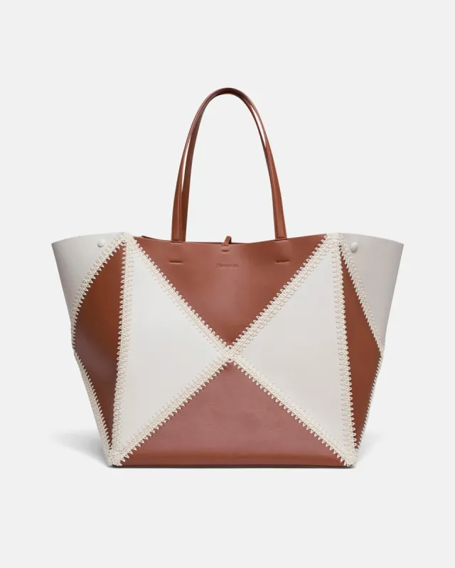 Origami Tote Large - Alt-Nappa Crochet Tote - Off White/Tan/Crème sold by Nanushka
