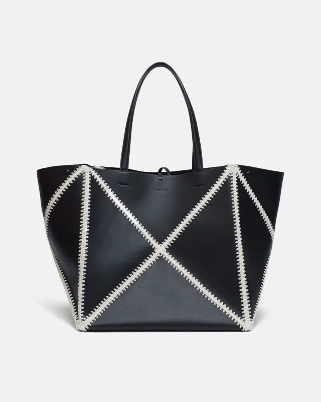 Origami Tote Large - Alt-Nappa Crochet Tote - Black/Crème sold by Nanushka