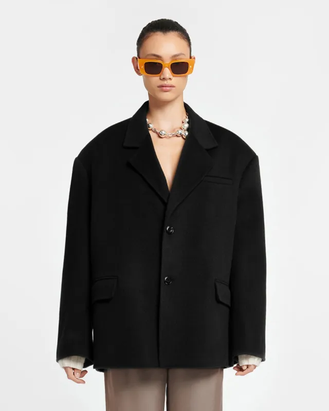 Sea - Double Wool And Silk Blend Boxy Blazer - Black sold by Nanushka