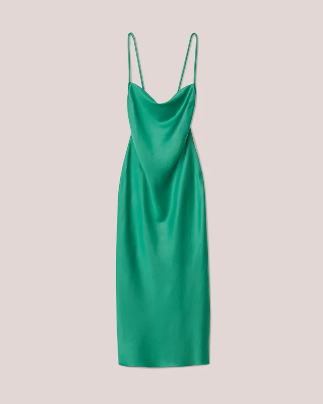 Irma - Glossy Satin Slip Dress - Green Glossy sold by Nanushka