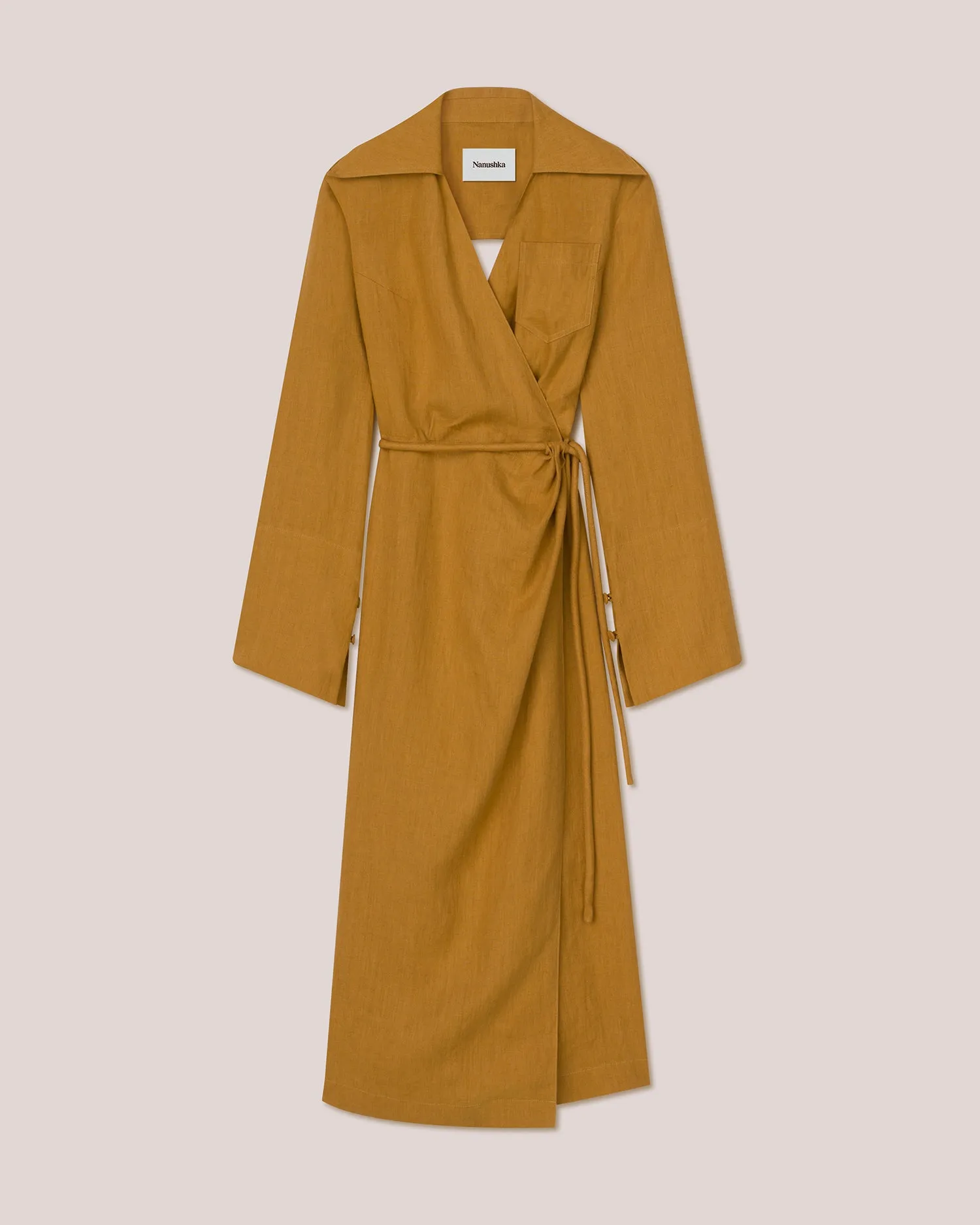 Farah - Sale Linen Wrap Dress - Camel Hs22 sold by Nanushka