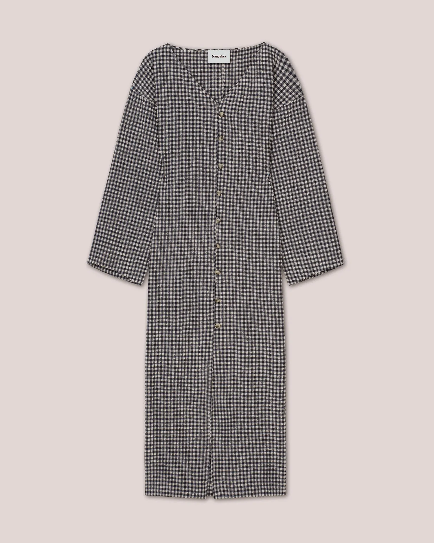 Verda - Sale Seersucker Maxi Dress - Navy Creme Check sold by Nanushka