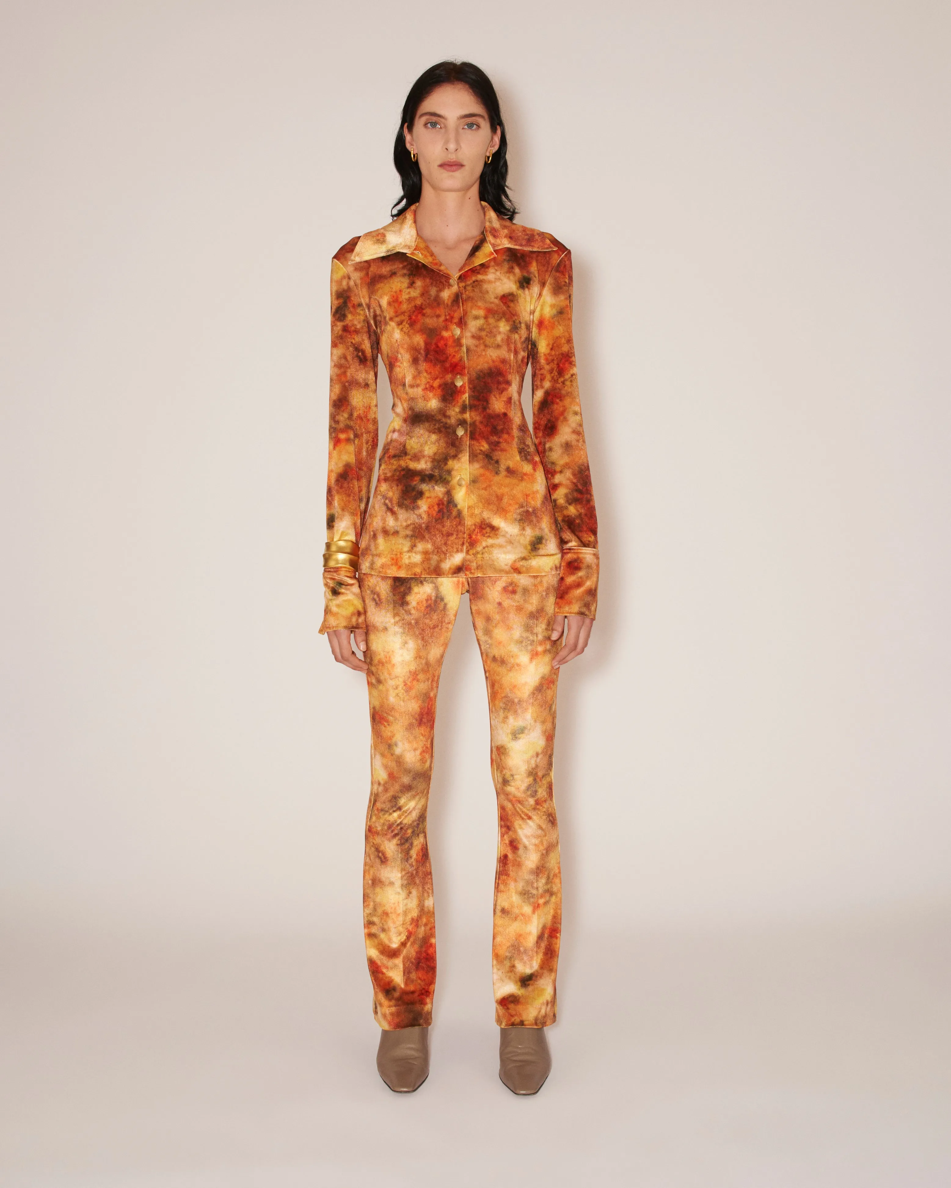 Milena - Sale Printed Stretch-Velvet Pants - Hazy Floral Orange sold by Nanushka product image thumbnail 2