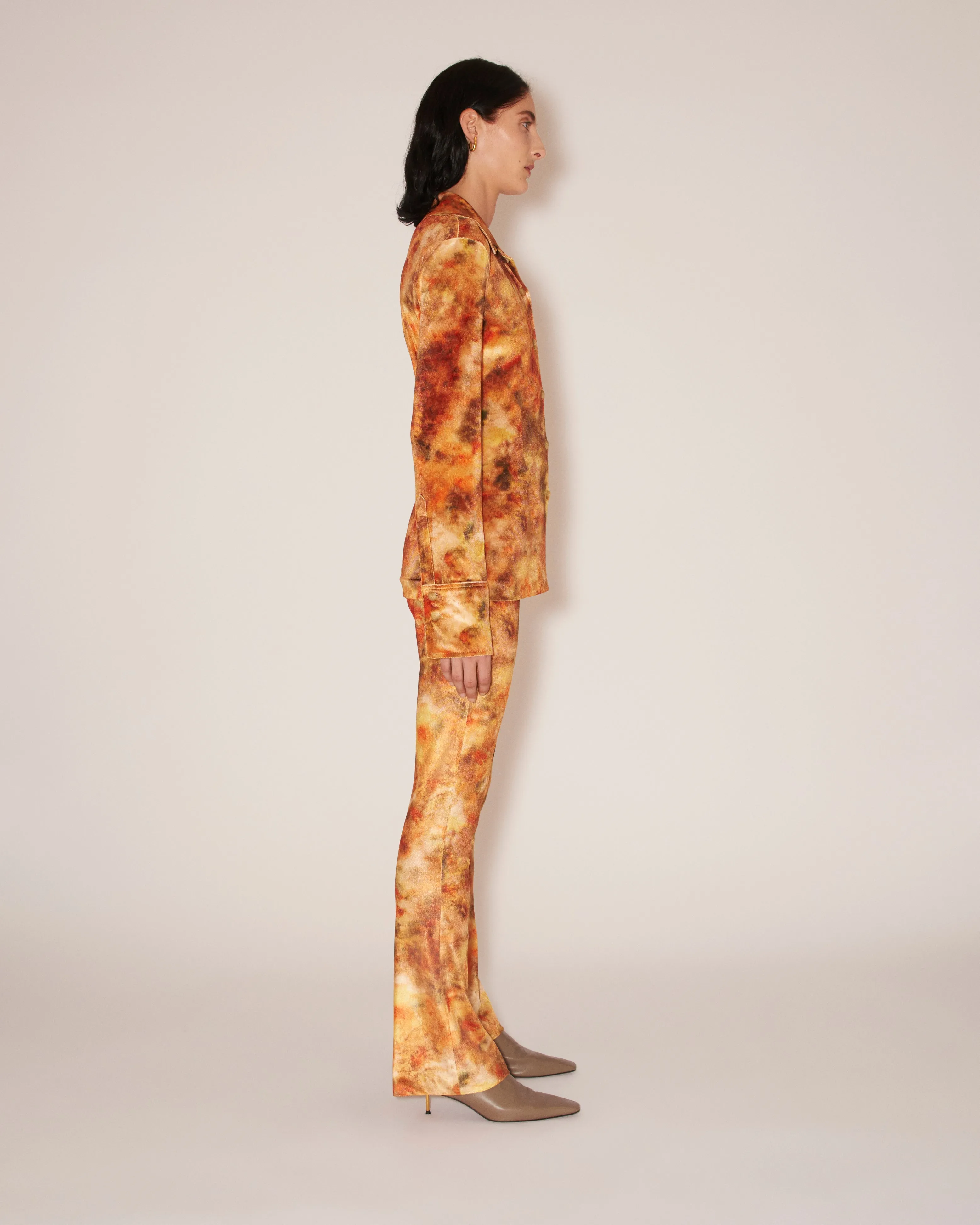 Milena - Sale Printed Stretch-Velvet Pants - Hazy Floral Orange sold by Nanushka product image thumbnail 3