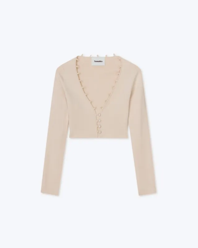 Danique - Compact Viscose Button-Down Top - Shiny Creme sold by Nanushka