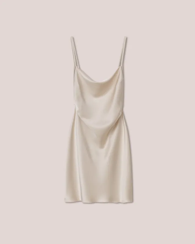 Malia - Glossy Satin Mini Slip Dress - Creme sold by Nanushka