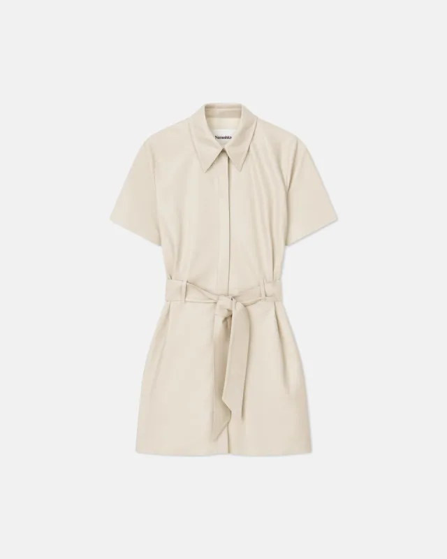 Halli - SaleOkobor™ Alt-Leather Shirt Dress - Creme sold by Nanushka