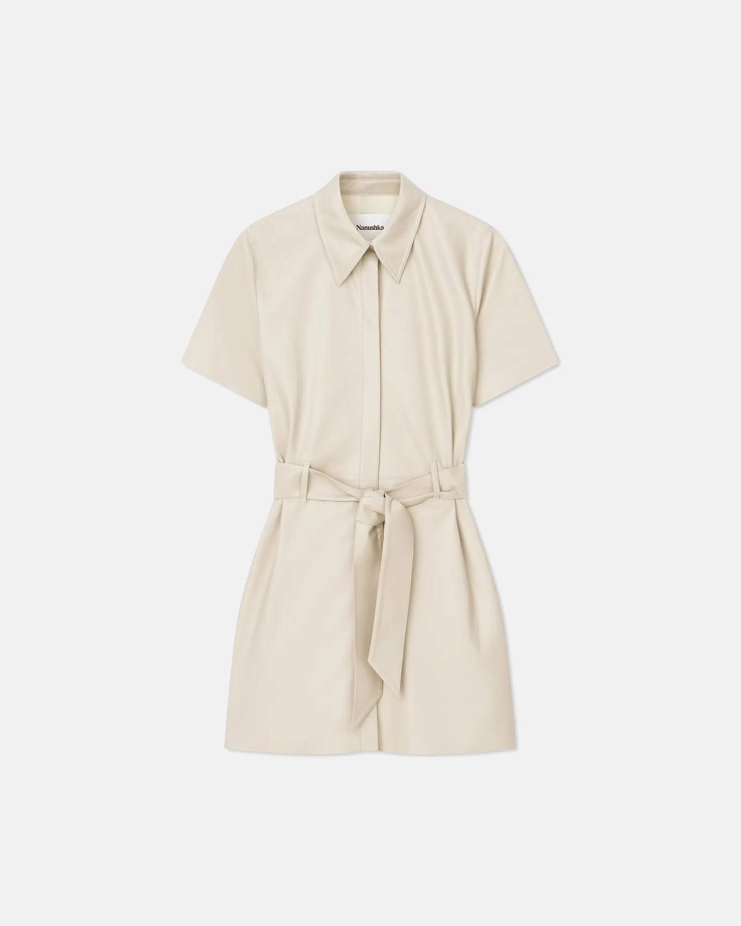 Halli - SaleOkobor™ Alt-Leather Shirt Dress - Creme sold by Nanushka