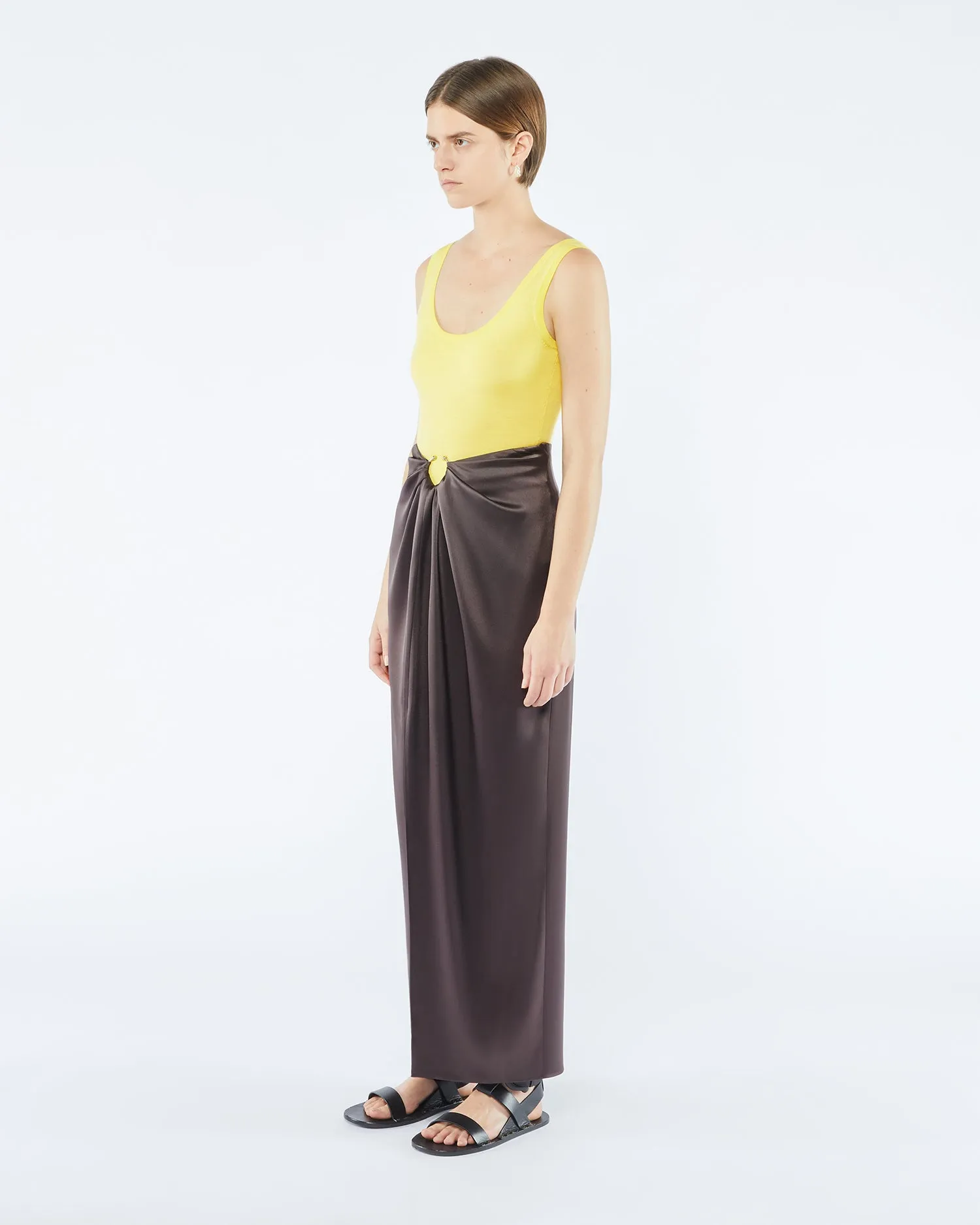 Emiko - Sale Slip Satin Sarong-Style Midi Skirt - Yellow sold by Nanushka product image thumbnail 3