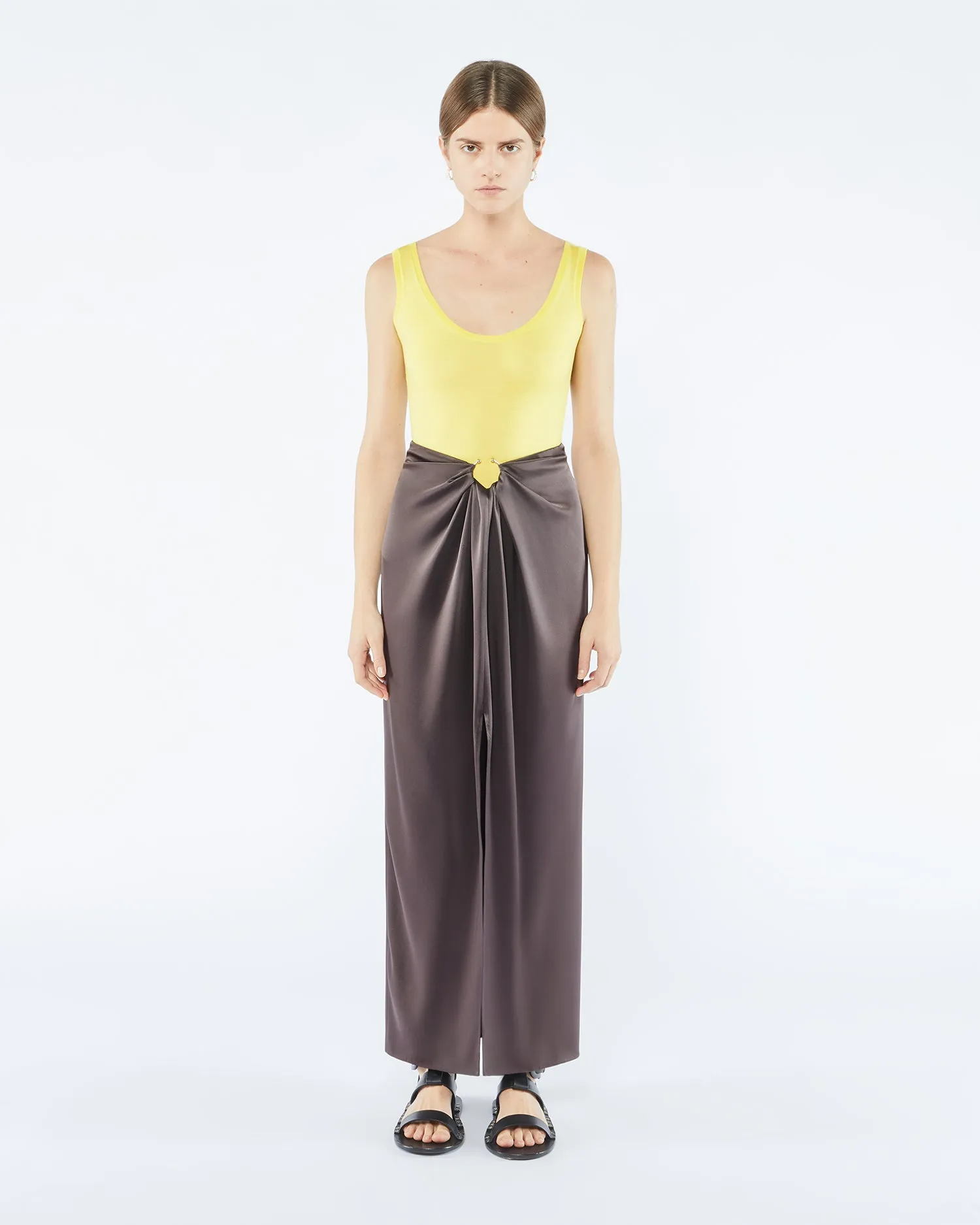 Emiko - Sale Slip Satin Sarong-Style Midi Skirt - Yellow sold by Nanushka product image thumbnail 2