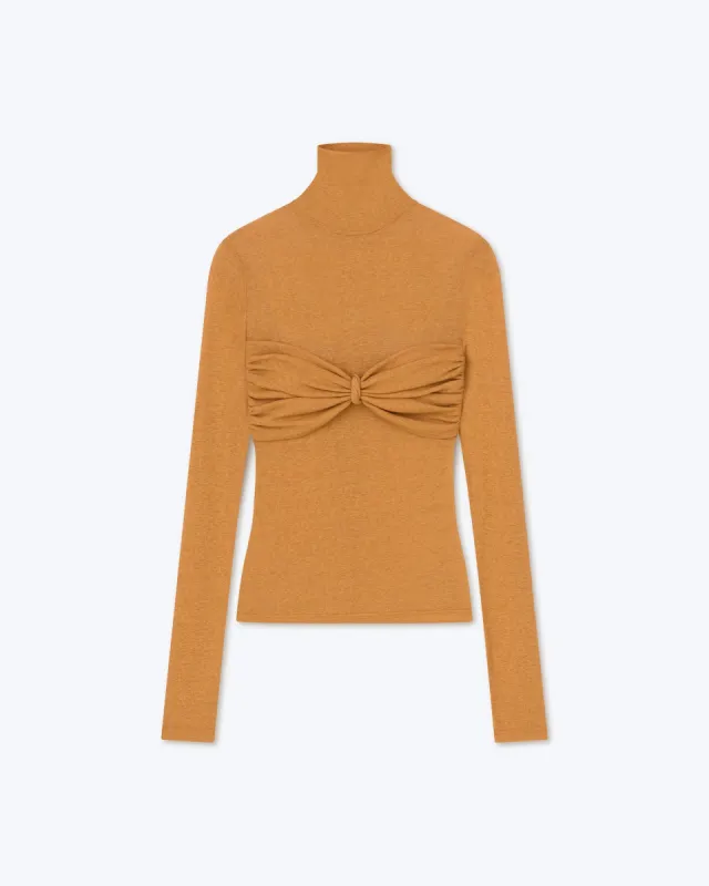 Sila - Sale Mesh-Jersey Turtleneck Top - Caramel sold by Nanushka