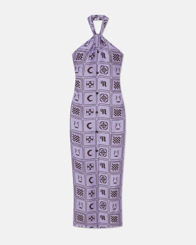 Elima - Sale Silk-Twill Halterneck Dress - Kopjafa Lilac sold by Nanushka