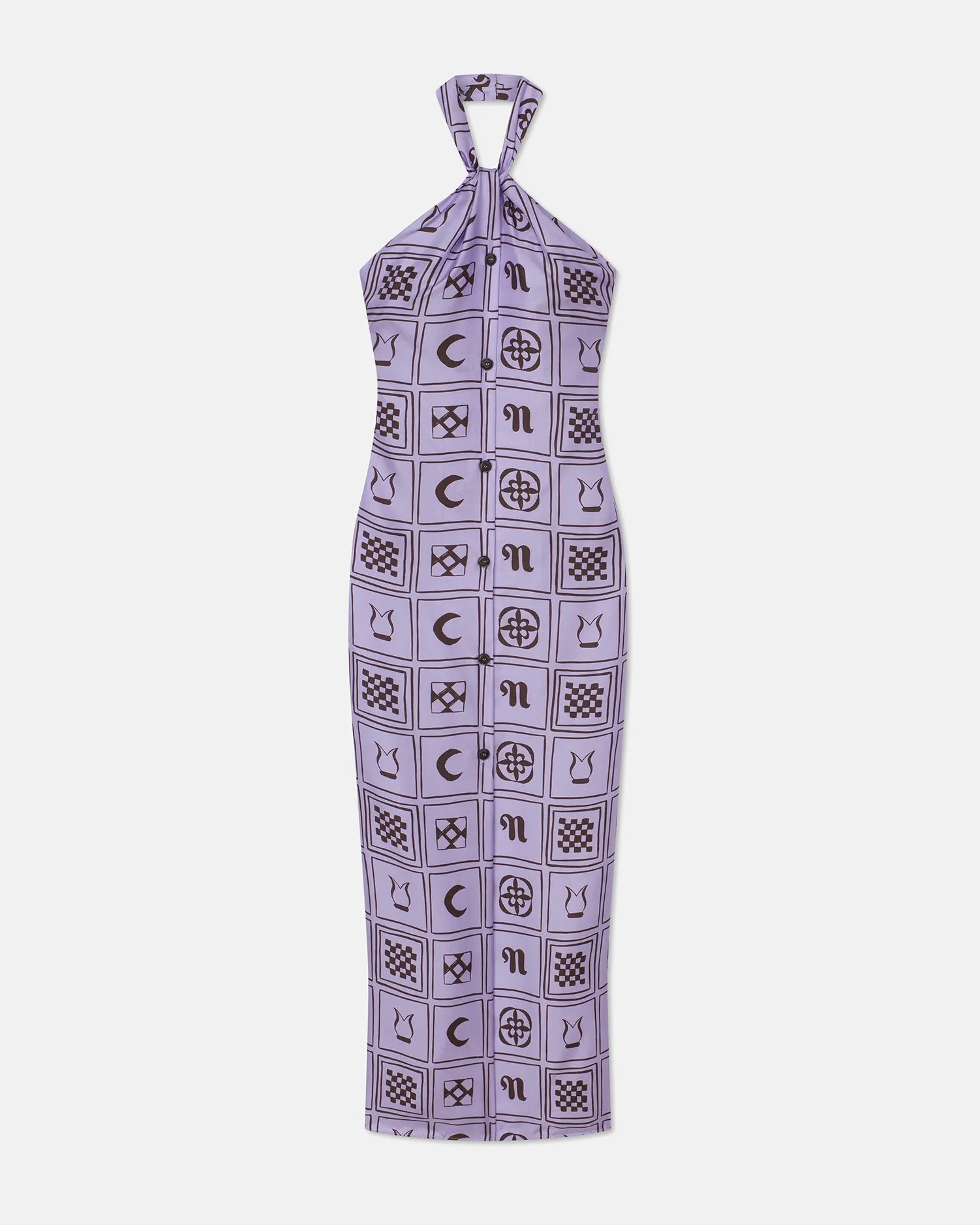 Elima - Sale Silk-Twill Halterneck Dress - Kopjafa Lilac sold by Nanushka