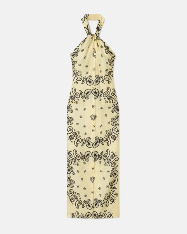 Elima - Sale Silk-Twill Halterneck Dress - Bandana Large Scale sold by Nanushka