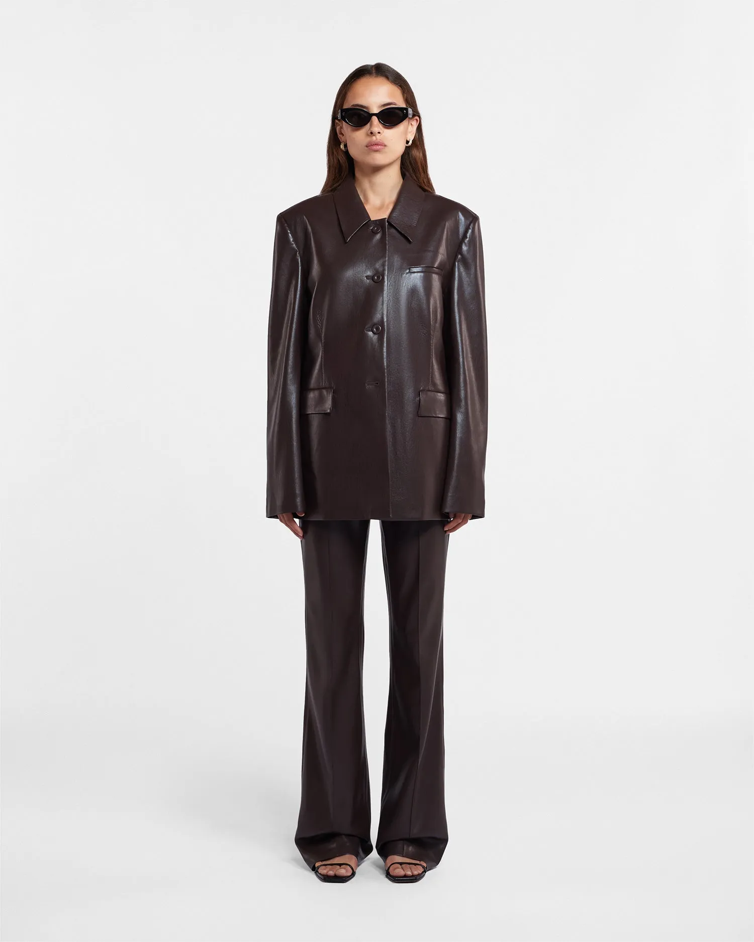 Hadasa - SaleOkobor™ Alt-Leather Blazer - Coffee Ground sold by Nanushka product image thumbnail 3