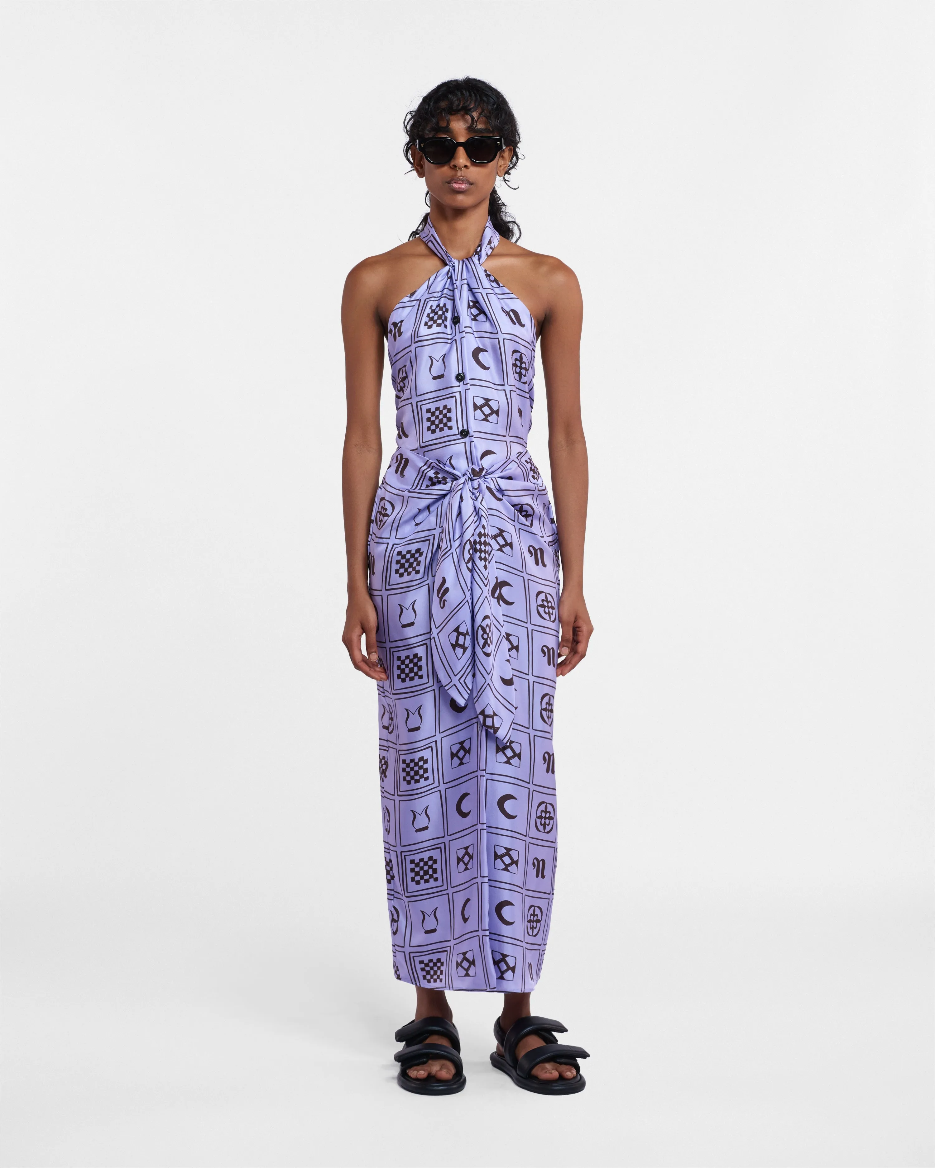 Nicolet - Sale Printed Silk-Twill Sarong-Style Midi Skirt - Kopjafa Lilac sold by Nanushka product image thumbnail 3