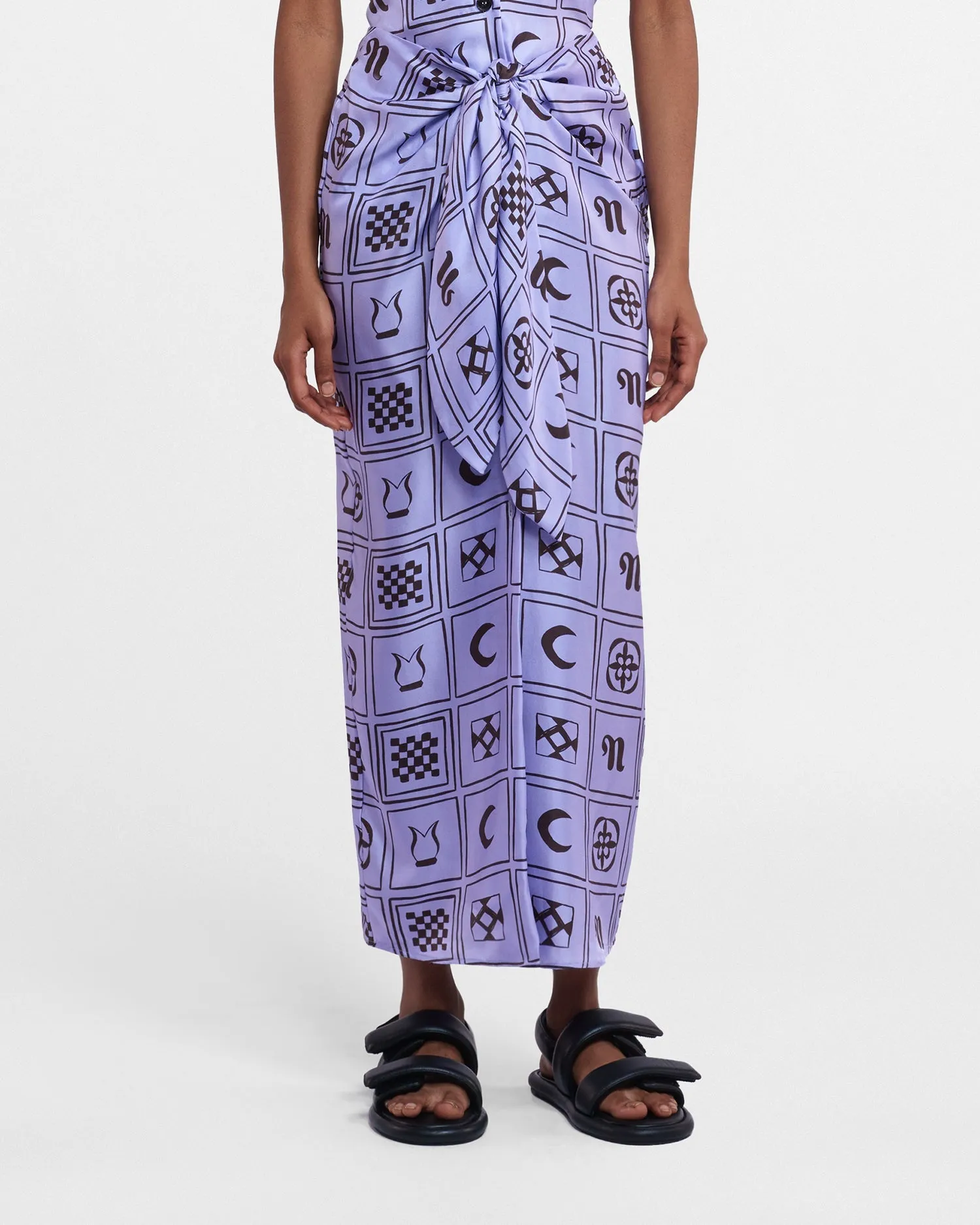 Nicolet - Sale Printed Silk-Twill Sarong-Style Midi Skirt - Kopjafa Lilac sold by Nanushka product image thumbnail 2