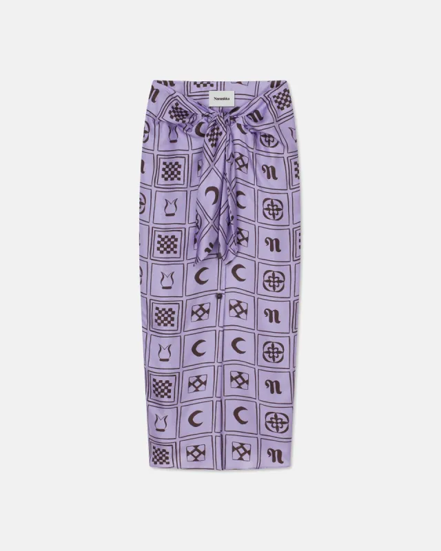 Nicolet - Sale Printed Silk-Twill Sarong-Style Midi Skirt - Kopjafa Lilac sold by Nanushka
